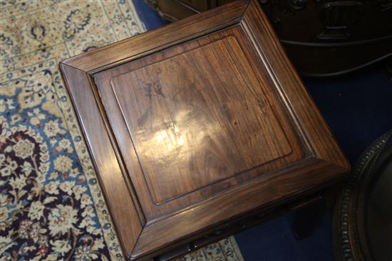 A pair of Chinese hongmu square tables, 19th century, 41cm square, 48.5cm high, slight faults